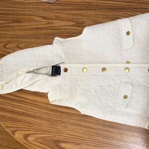 Cynthia Rowley Cream Quilted Hooded Vest with Gold Snaps